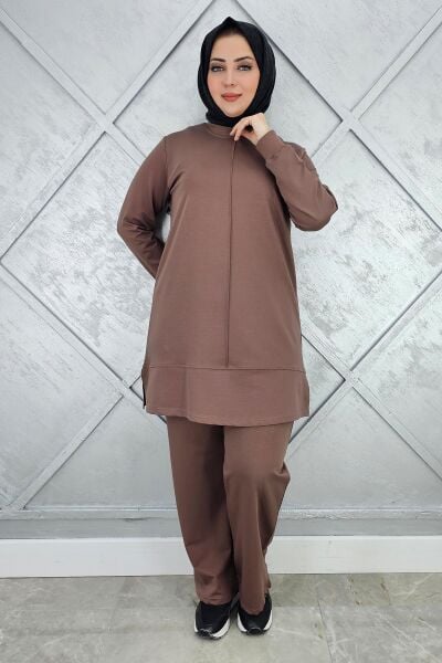 KADIN NERVÜR DİKİM TESETTÜR TAKIM VİZON - L