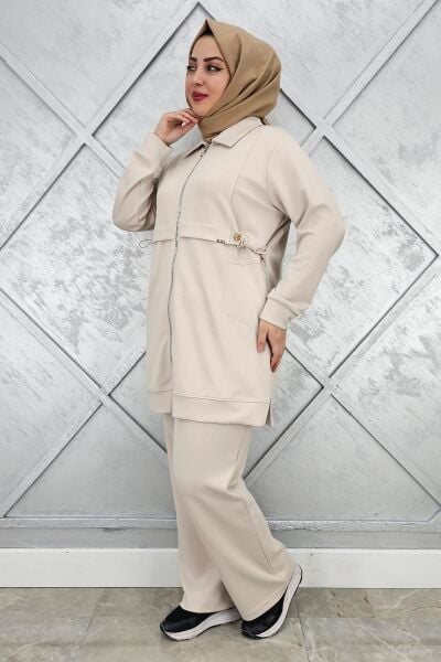 KADIN BELİ LASTİKLİ FERMUARLI TESETTÜR TAKIM TAŞ - 3 BEDEN