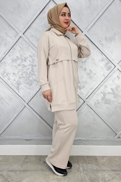 KADIN BELİ LASTİKLİ FERMUARLI TESETTÜR TAKIM TAŞ - 3 BEDEN