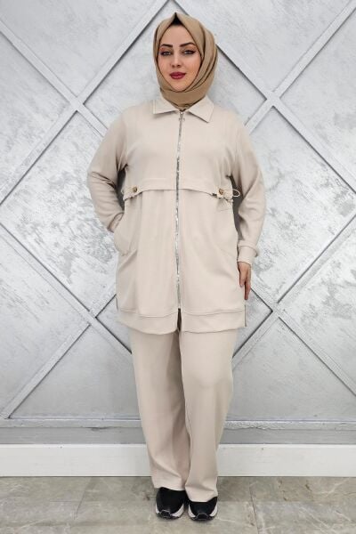 KADIN BELİ LASTİKLİ FERMUARLI TESETTÜR TAKIM TAŞ - 3 BEDEN