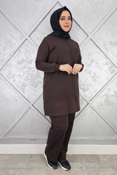 KADIN NERVÜR DİKİM TESETTÜR TAKIM KAHVERENGİ - 2XL