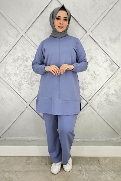 KADIN NERVÜR DİKİM TESETTÜR TAKIM MAVİ - L