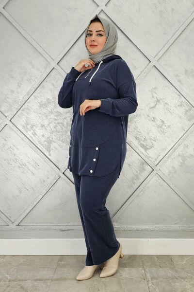 KADIN ÇIT ÇIT DETAYLI TESETTÜR TAKIM LACİVERT - 3 BEDEN