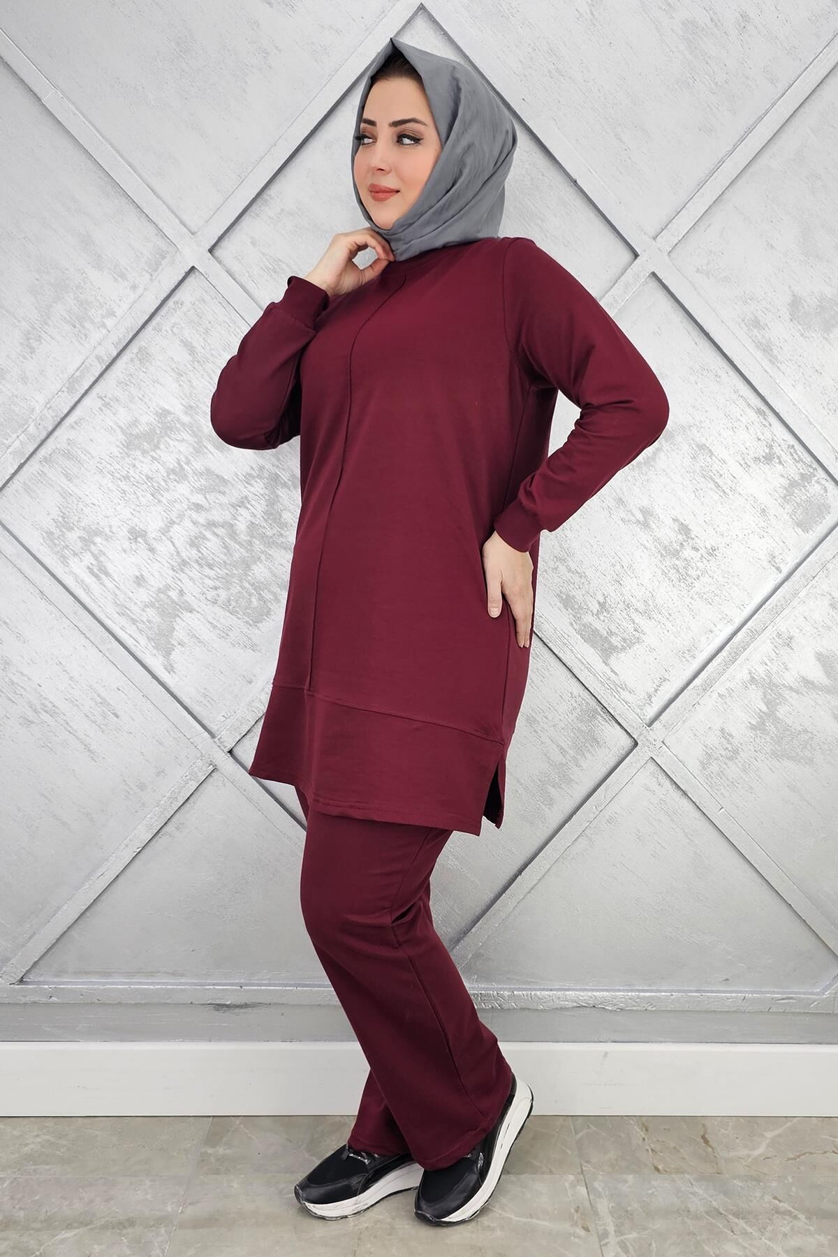 KADIN NERVÜR DİKİM TESETTÜR TAKIM BORDO - 2XL