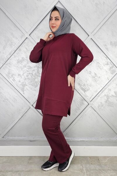 KADIN NERVÜR DİKİM TESETTÜR TAKIM BORDO - 2XL