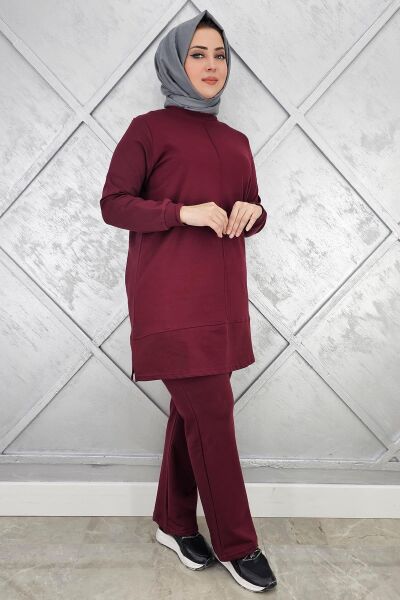 KADIN NERVÜR DİKİM TESETTÜR TAKIM BORDO - 2XL