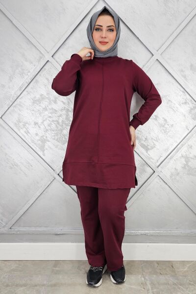 KADIN NERVÜR DİKİM TESETTÜR TAKIM BORDO - 2XL