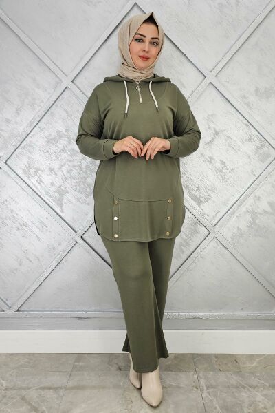 KADIN ÇIT ÇIT DETAYLI TESETTÜR TAKIM HAKİ - 5 BEDEN