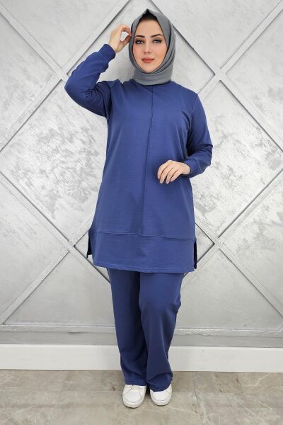 KADIN NERVÜR DİKİM TESETTÜR TAKIM İNDİGO - 3XL
