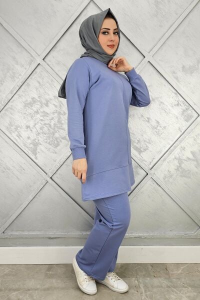 KADIN NERVÜR DİKİM TESETTÜR TAKIM MAVİ - 3XL