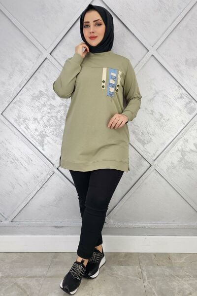 KADIN D TOKA VE PÜSKÜL DETAYLI TESETTÜR TUNİK MİNT YEŞİLİ - 2XL