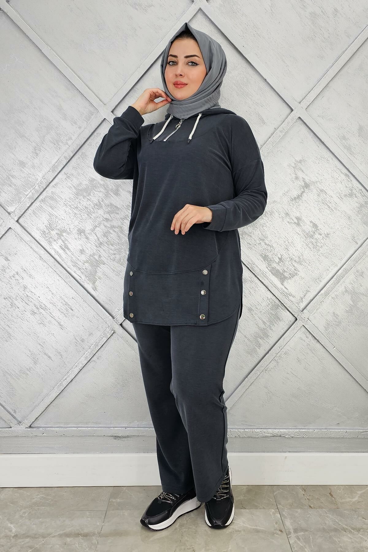 KADIN ÇIT ÇIT DETAYLI TESETTÜR TAKIM SİYAH - 5 BEDEN