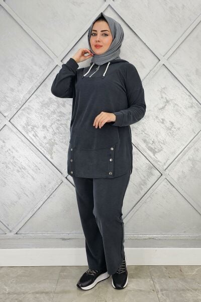 KADIN ÇIT ÇIT DETAYLI TESETTÜR TAKIM SİYAH - 5 BEDEN