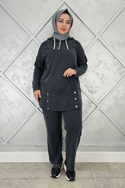 KADIN ÇIT ÇIT DETAYLI TESETTÜR TAKIM SİYAH - 5 BEDEN