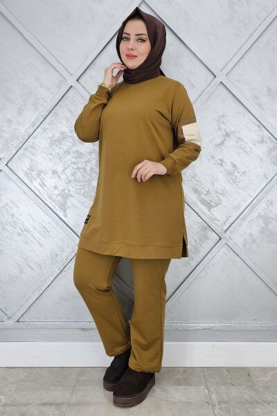 KADIN KOL CEP DETAYLI TESETTÜR TAKIM YAĞ YEŞİLİ - L