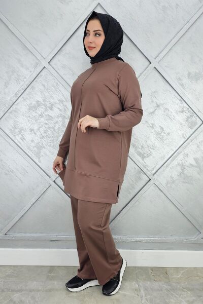 KADIN NERVÜR DİKİM TESETTÜR TAKIM VİZON - 2XL