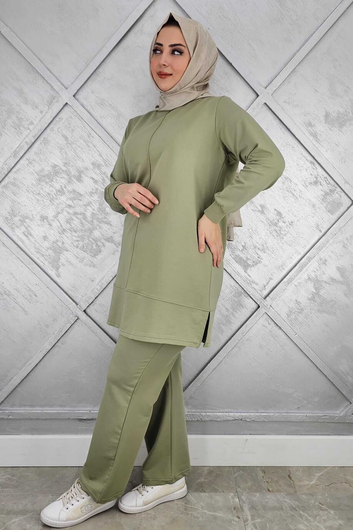 KADIN NERVÜR DİKİM TESETTÜR TAKIM HAKİ - 2XL