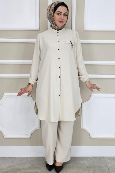 KADIN SALLANTI AKSESUARLI HAKİM YAKA TESETTÜR TAKIM TAŞ - 2 BEDEN