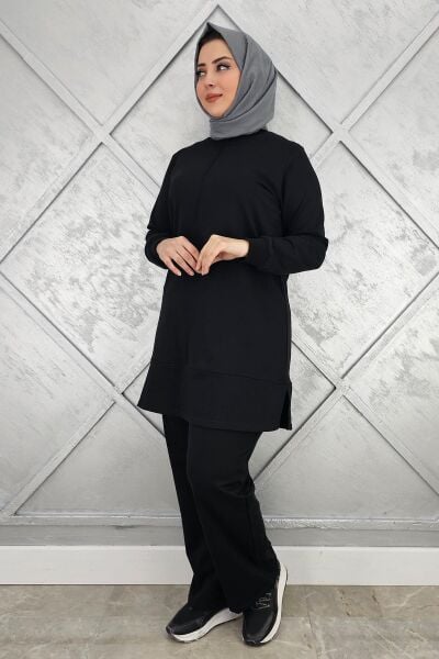 KADIN NERVÜR DİKİM TESETTÜR TAKIM SİYAH - 2XL