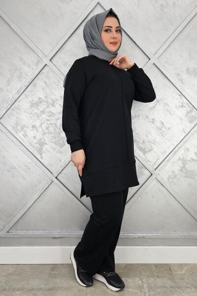 KADIN NERVÜR DİKİM TESETTÜR TAKIM SİYAH - 2XL