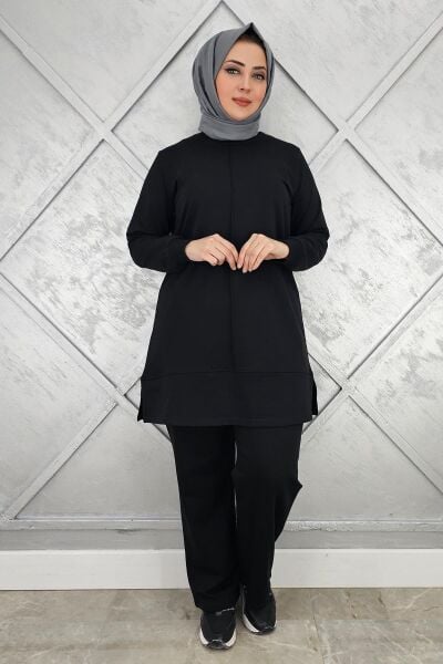 KADIN NERVÜR DİKİM TESETTÜR TAKIM SİYAH - 2XL