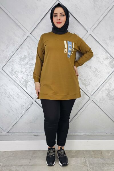 KADIN D TOKA VE PÜSKÜL DETAYLI TESETTÜR TUNİK YAĞ YEŞİLİ - 2XL