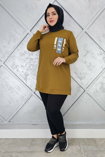 KADIN D TOKA VE PÜSKÜL DETAYLI TESETTÜR TUNİK YAĞ YEŞİLİ - 2XL