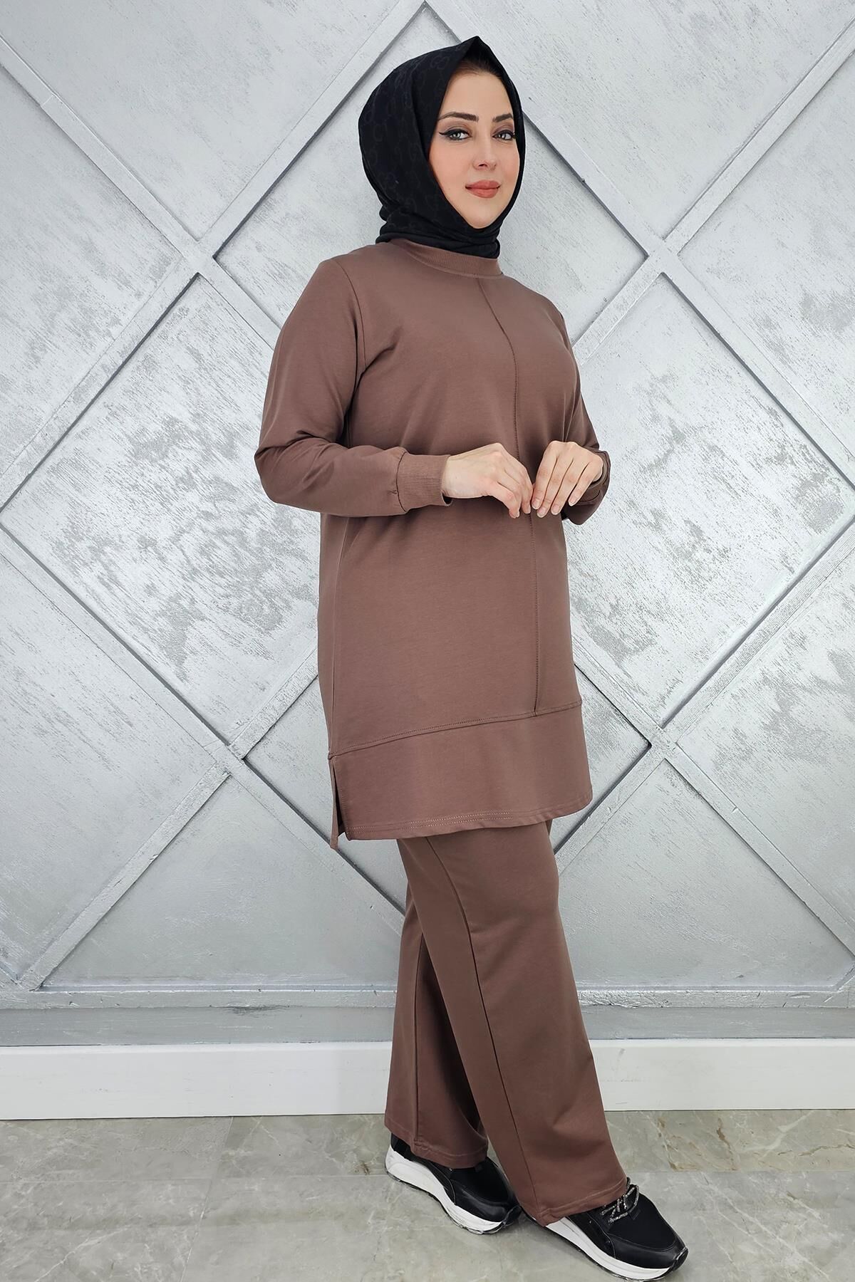 KADIN NERVÜR DİKİM TESETTÜR TAKIM VİZON - 3XL