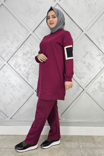 KADIN KOL CEP DETAYLI TESETTÜR TAKIM BORDO - 3XL