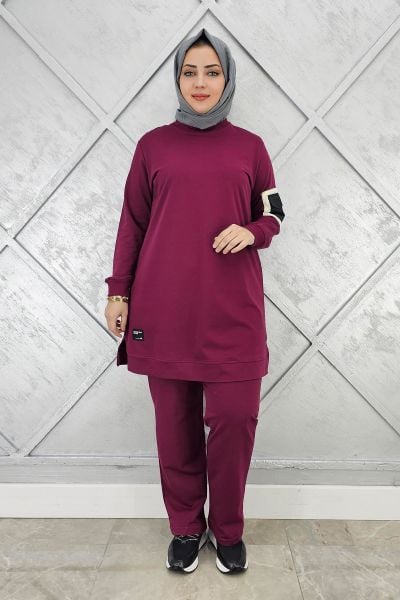 KADIN KOL CEP DETAYLI TESETTÜR TAKIM BORDO - 3XL