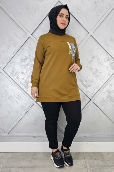 KADIN D TOKA VE PÜSKÜL DETAYLI TESETTÜR TUNİK YAĞ YEŞİLİ - 3XL