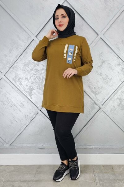 KADIN D TOKA VE PÜSKÜL DETAYLI TESETTÜR TUNİK YAĞ YEŞİLİ - 3XL