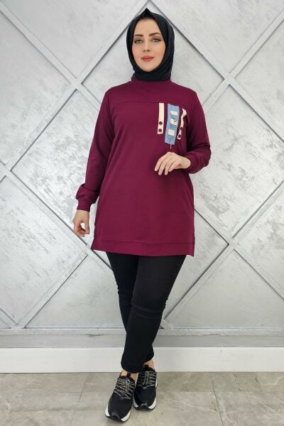 KADIN D TOKA VE PÜSKÜL DETAYLI TESETTÜR TUNİK BORDO - 3XL