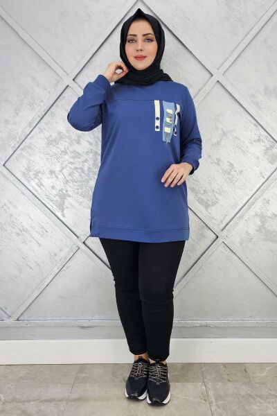 KADIN D TOKA VE PÜSKÜL DETAYLI TESETTÜR TUNİK İNDİGO - XL