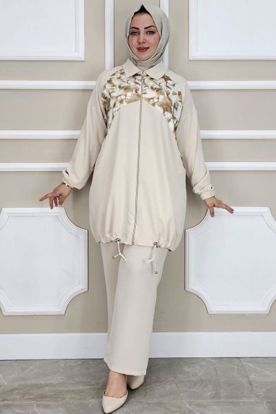 PYS KADIN DESEN KOMBİNLİ TESETTÜR TAKIM TAŞ - 2 BEDEN