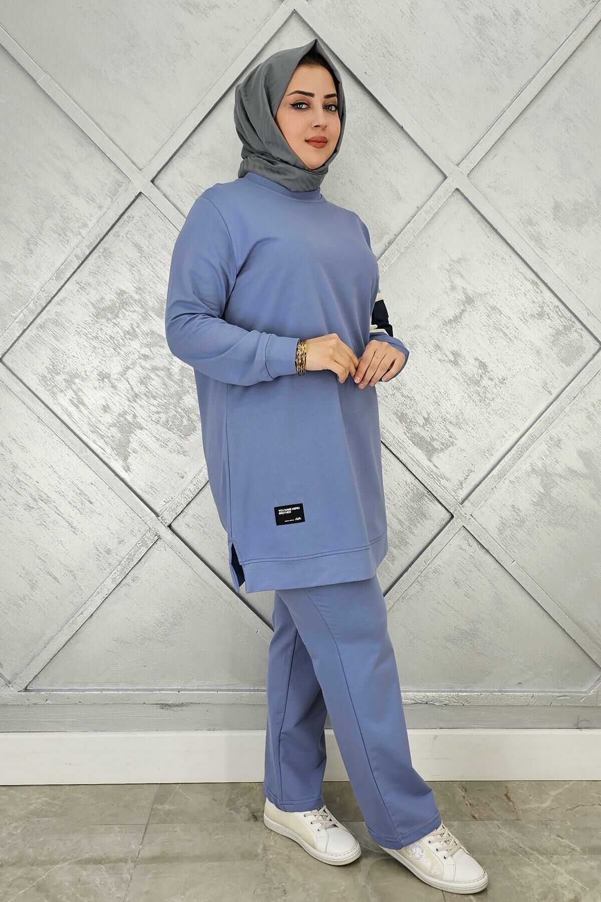 KADIN KOL CEP DETAYLI TESETTÜR TAKIM MAVİ - XL