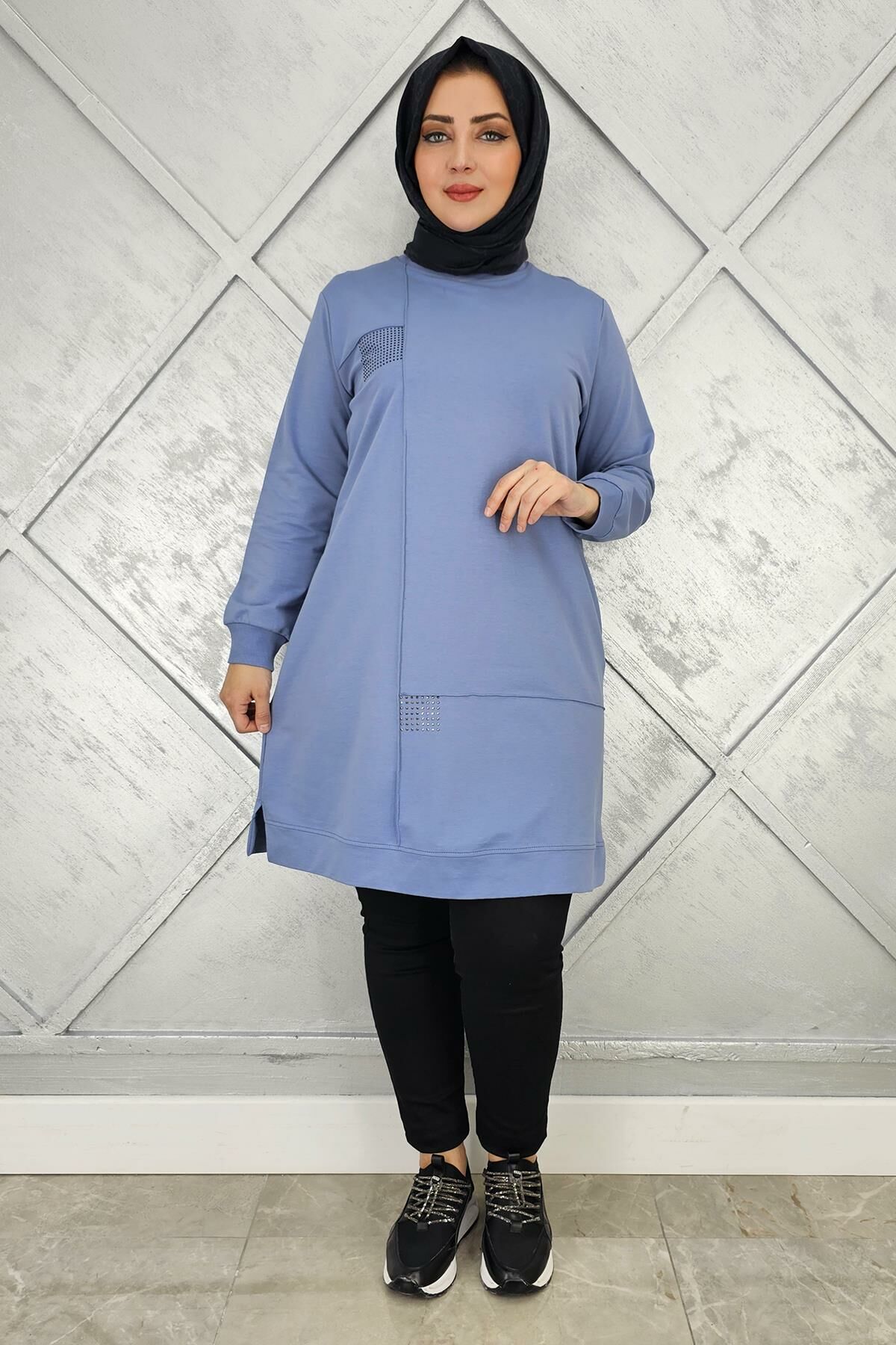 KADIN TAŞ YAPIŞTIRMALI TESETTÜR TUNİK