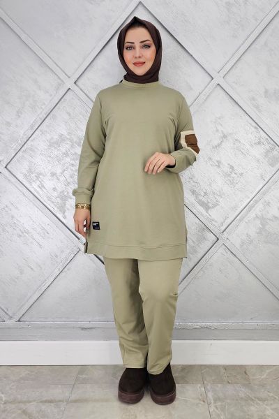 KADIN KOL CEP DETAYLI TESETTÜR TAKIM MİNT YEŞİLİ - XL