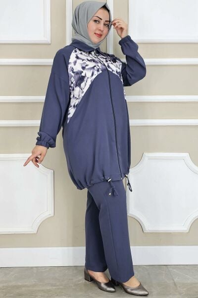 PYS KADIN DESEN KOMBİNLİ TESETTÜR TAKIM ANTRSİT - 3 BEDEN