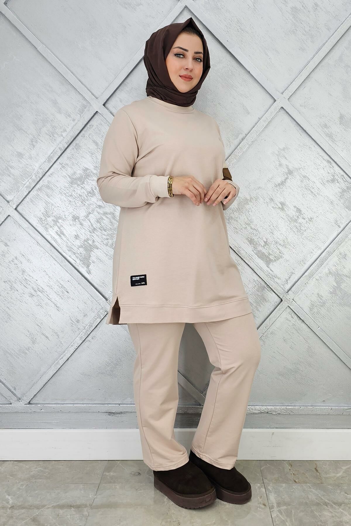 KADIN KOL CEP DETAYLI TESETTÜR TAKIM BEJ - XL