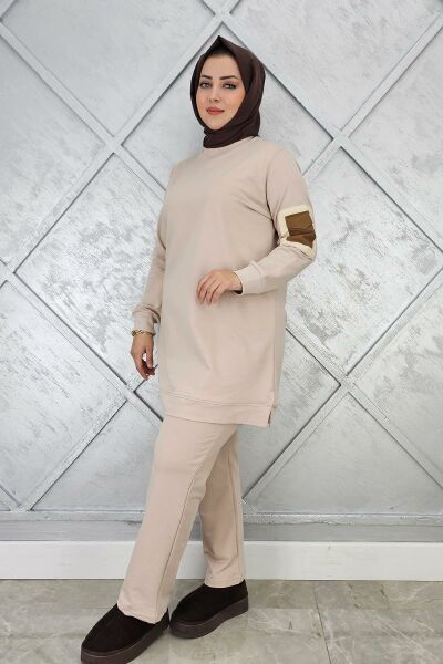 KADIN KOL CEP DETAYLI TESETTÜR TAKIM BEJ - XL