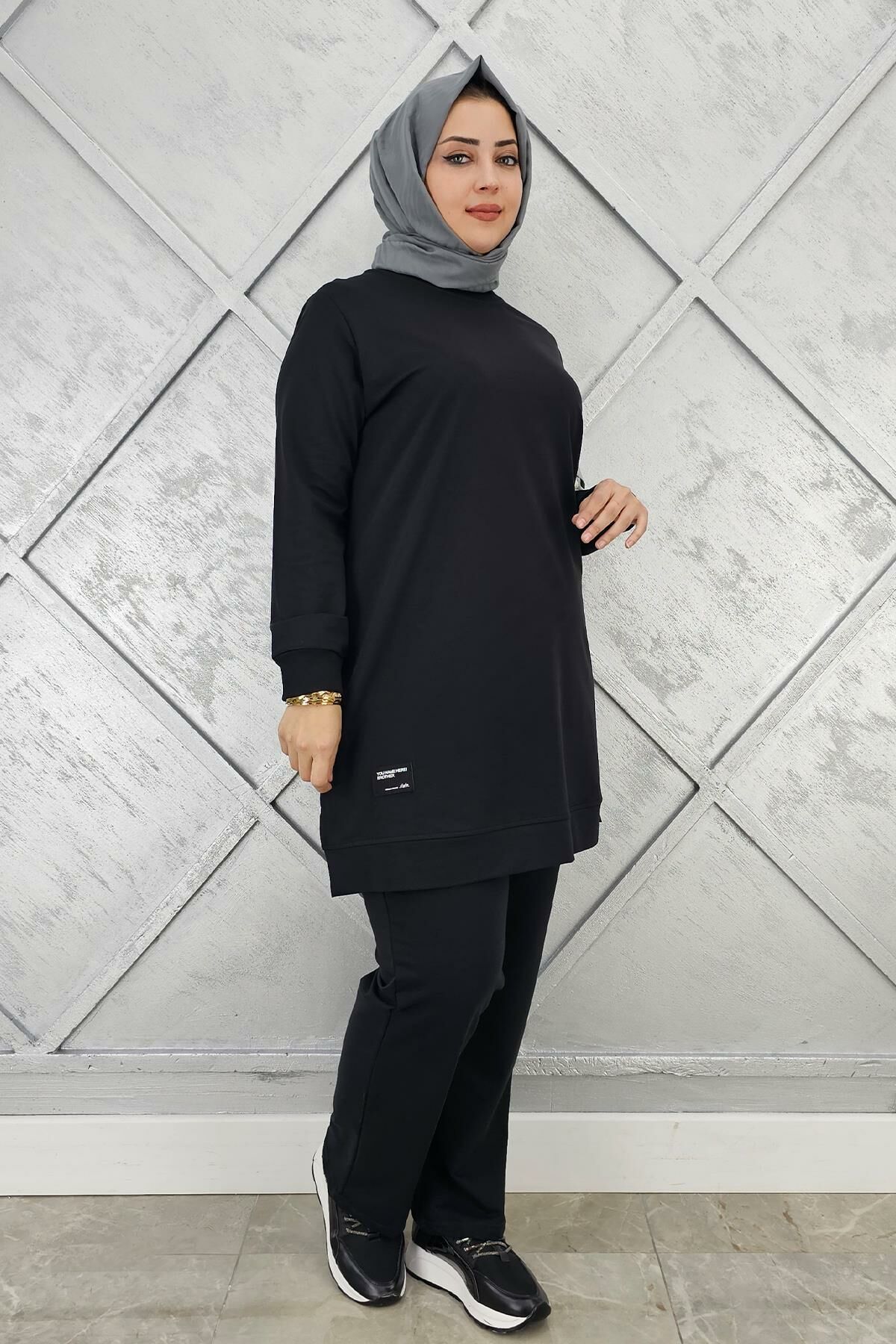 KADIN KOL CEP DETAYLI TESETTÜR TAKIM SİYAH - XL