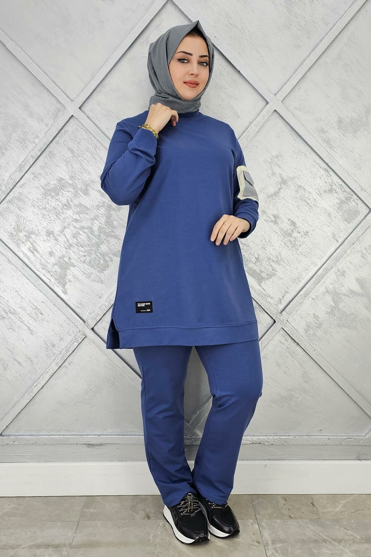 KADIN KOL CEP DETAYLI TESETTÜR TAKIM İNDİGO - XL