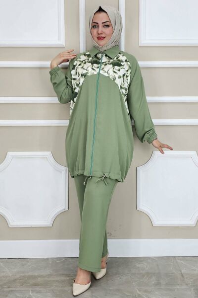 PYS KADIN DESEN KOMBİNLİ TESETTÜR TAKIM HAKİ - 2 BEDEN