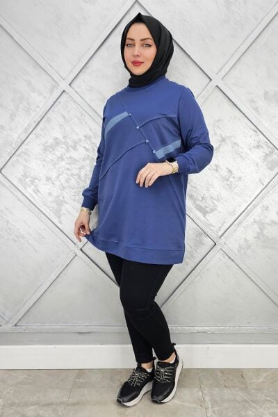 KADIN TAŞ DETAYLI TESETTÜR TUNİK İNDİGO - XL