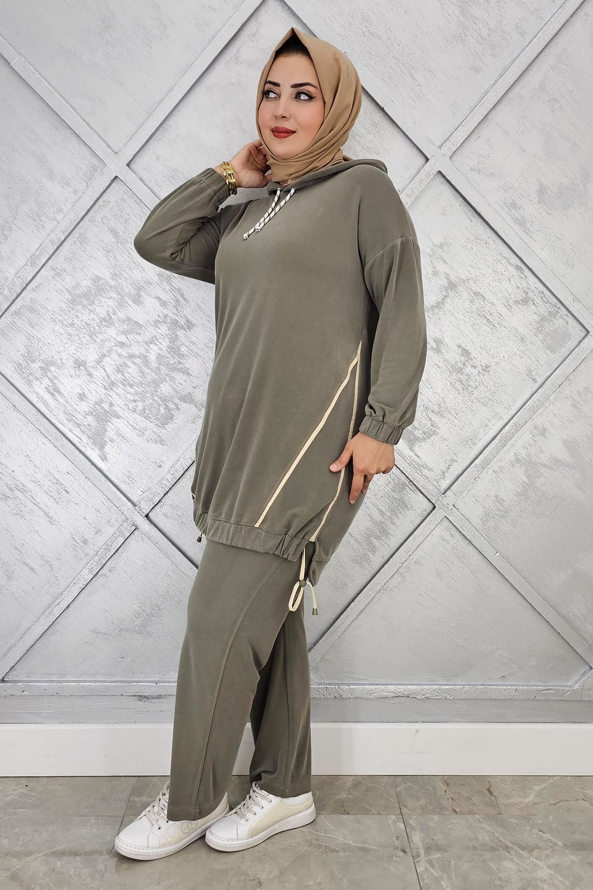 KADIN KAPÜŞONLU KOMBİNLİ TESETTÜR TAKIM HAKİ - 5 BEDEN