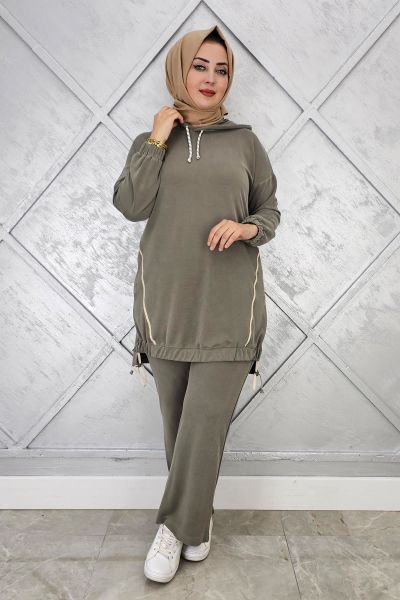 KADIN KAPÜŞONLU KOMBİNLİ TESETTÜR TAKIM HAKİ - 5 BEDEN