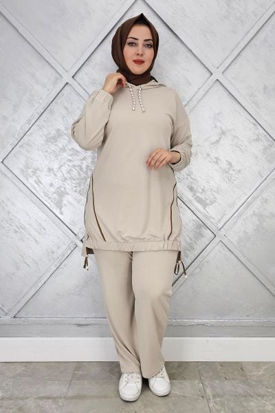 KADIN KAPÜŞONLU KOMBİNLİ TESETTÜR TAKIM TAŞ - 5 BEDEN