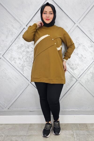 KADIN TAŞ DETAYLI TESETTÜR TUNİK YAĞ YEŞİLİ - L