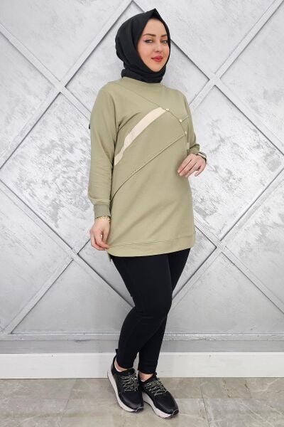 KADIN TAŞ DETAYLI TESETTÜR TUNİK HAKİ - L